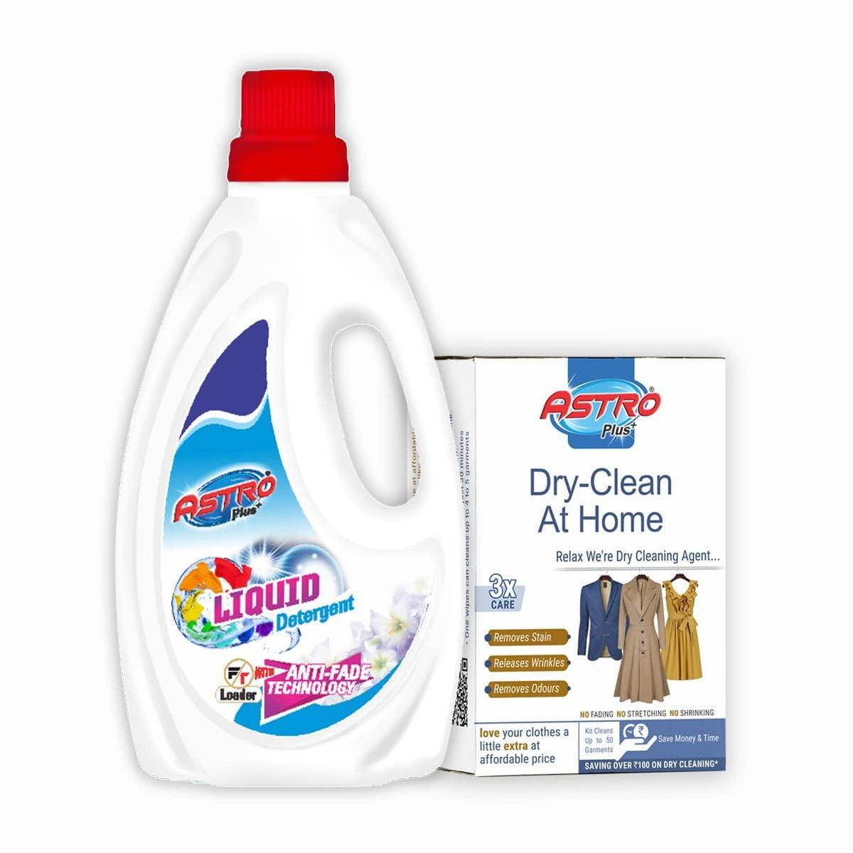 Astro Plus + Liquid Detergent 1 Liter and Dry Clean At Home (10 Wipes 2 Piece Combo)