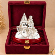 DIVINITI 999 Silver-Plated Shiv Parvati Idol | Shiva Parvati Murti for Home, Office & Pooja Mandir | Wedding, Diwali & Housewarming Gift with Premium Gift Box | 7.5 x 6 CM