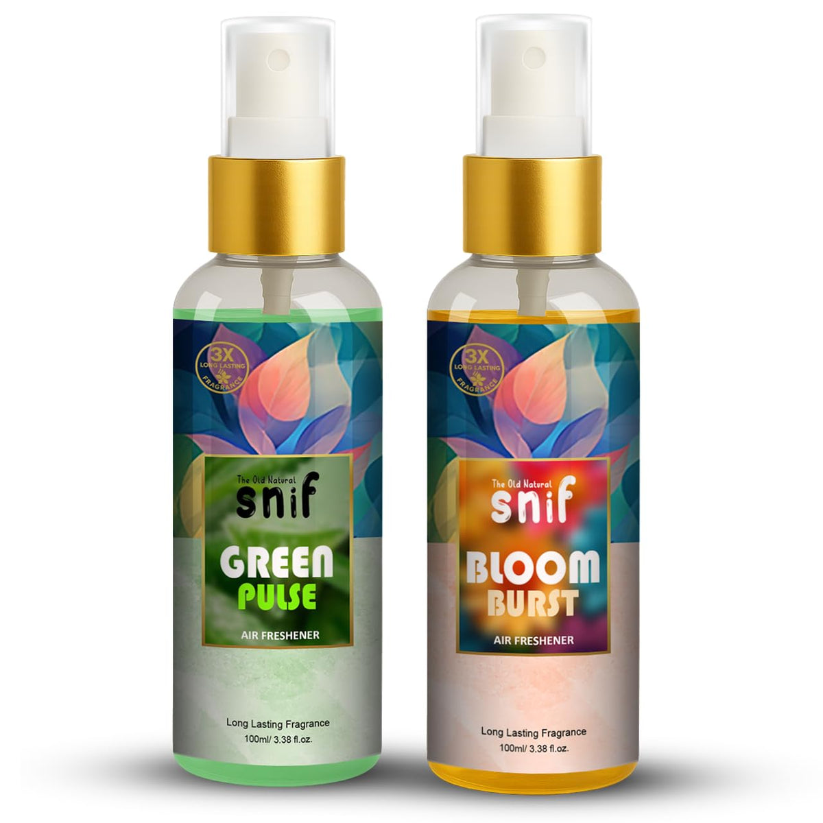 The Old Natural Snif Green Pulse & Bloom Burst Air Freshener Spray – 200ml | Uplifting Floral Aroma, Natural Air Freshener for Home, Office & Car Pack of 2 - Combo