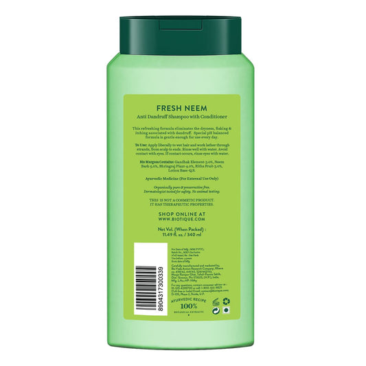 Biotique Fresh Neem Anti Dandruff Shampoo and Conditioner | Controls Dandruff | Eliminates Dryness, Flaking, and Itching | Hair Looks Fresh and Lustrous |Suitable for All Skin Types | 340ml