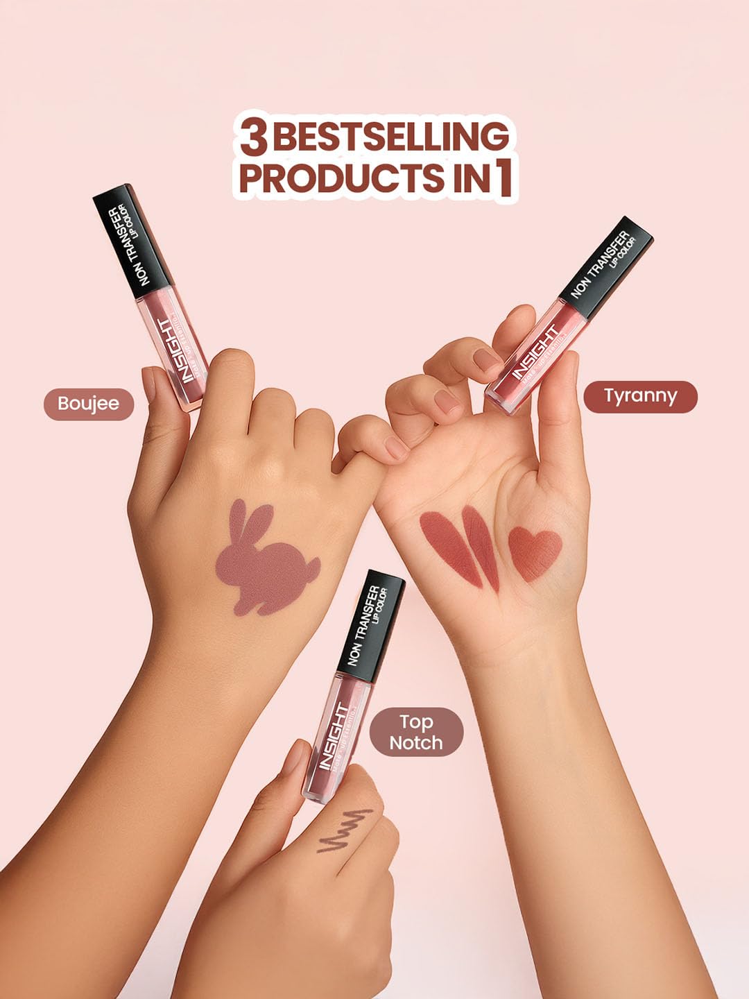 INSIGHT Non Transfer Liquid Lipstick Kit - Nudes (Pack of 3) | Waterproof | Matte Finish | Transfer & Smudge Proof | Lightweight | 12 Hr Wear| Highly Pigmented 12 g