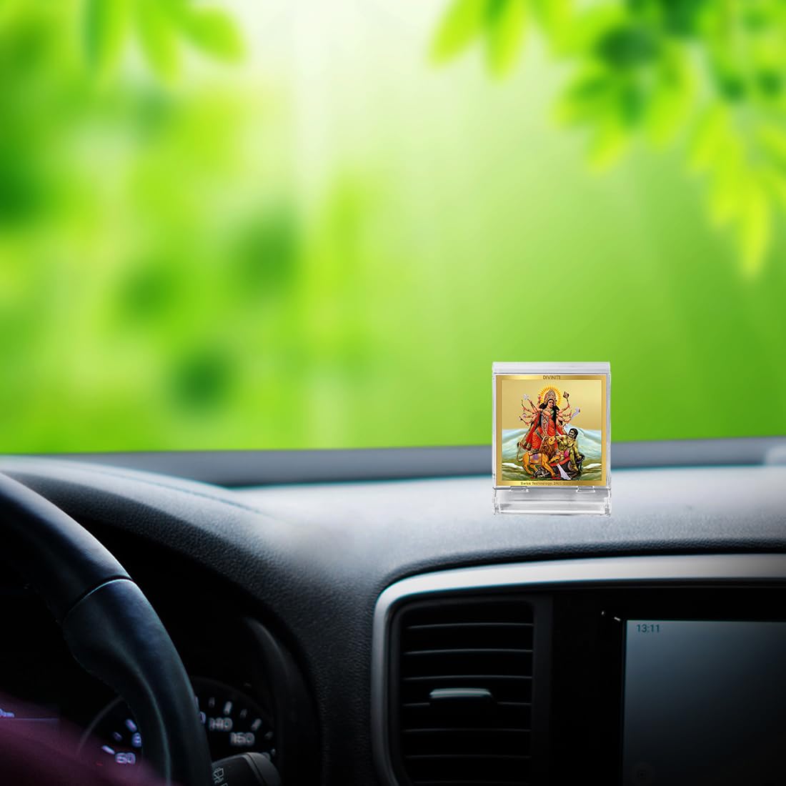 DIVINITI 24K Gold Plated Religious Car Dashboard Frame | Premium God Idol Frame for Car, Home Mandir & Office Table | Spiritual Gift, Decorative Showpiece | Durga-2