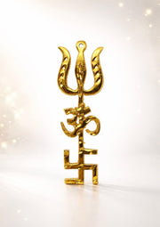 RUDRADIVINE Ashtdhatu Tri Shakti Yantra Om Swastik Trishul Vastu Sticker for Home Entrance, Protection, Prosperity & Positive Energy Symbol (4 Inches)
