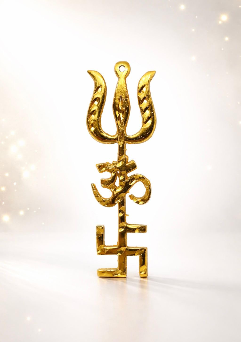 RUDRADIVINE Ashtdhatu Tri Shakti Yantra Om Swastik Trishul Vastu Sticker for Home Entrance, Protection, Prosperity & Positive Energy Symbol (4 Inches)