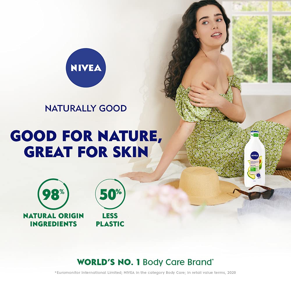 NIVEA Naturally Good, Natural Avocado Body Lotion, For Normal to Dry Skin, No Parabens, 98% Natural Origin Ingredients, 350 ml