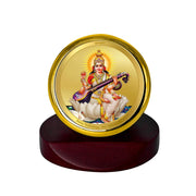 DIVINITI 24K Gold Plated Religious Car Dashboard Frame | Premium God Idol Frame for Car, Home Mandir & Office Table | Spiritual Gift, Decorative Showpiece | Saraswati Mata