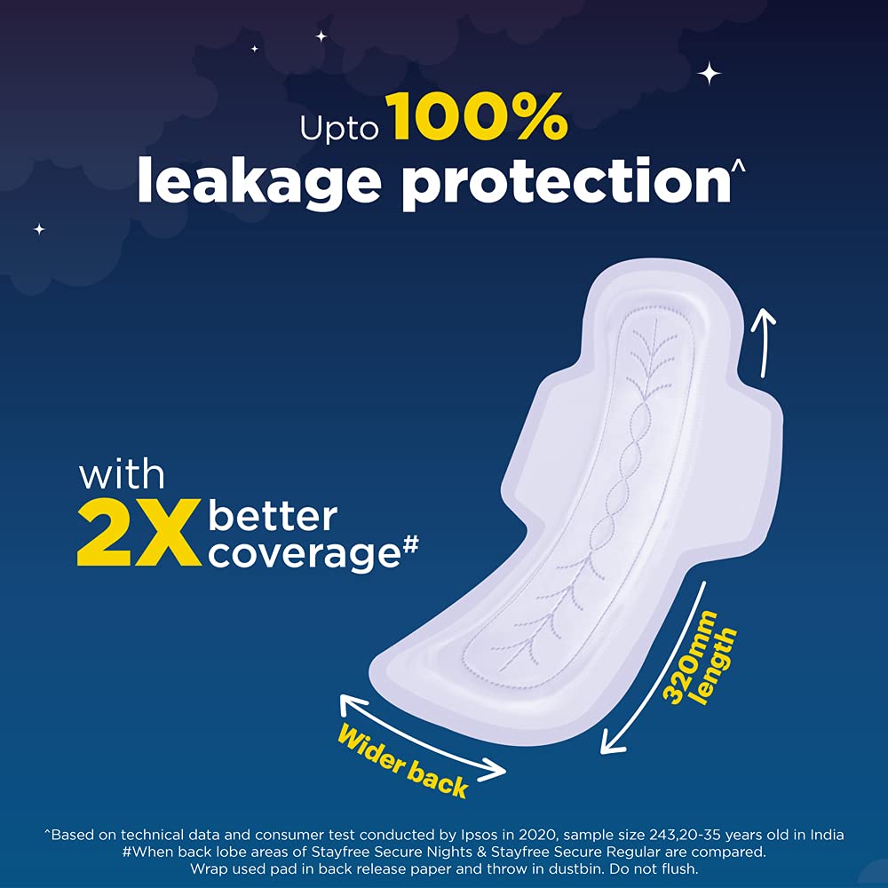Stayfree Secure Nights XXL Sanitary Pads for Women | 120 Pads Combo Pack| Cottony Soft Cover | Upto 100% leakage protection | Buy XXL at XL price | Absorbs 2x Faster with Wider Back