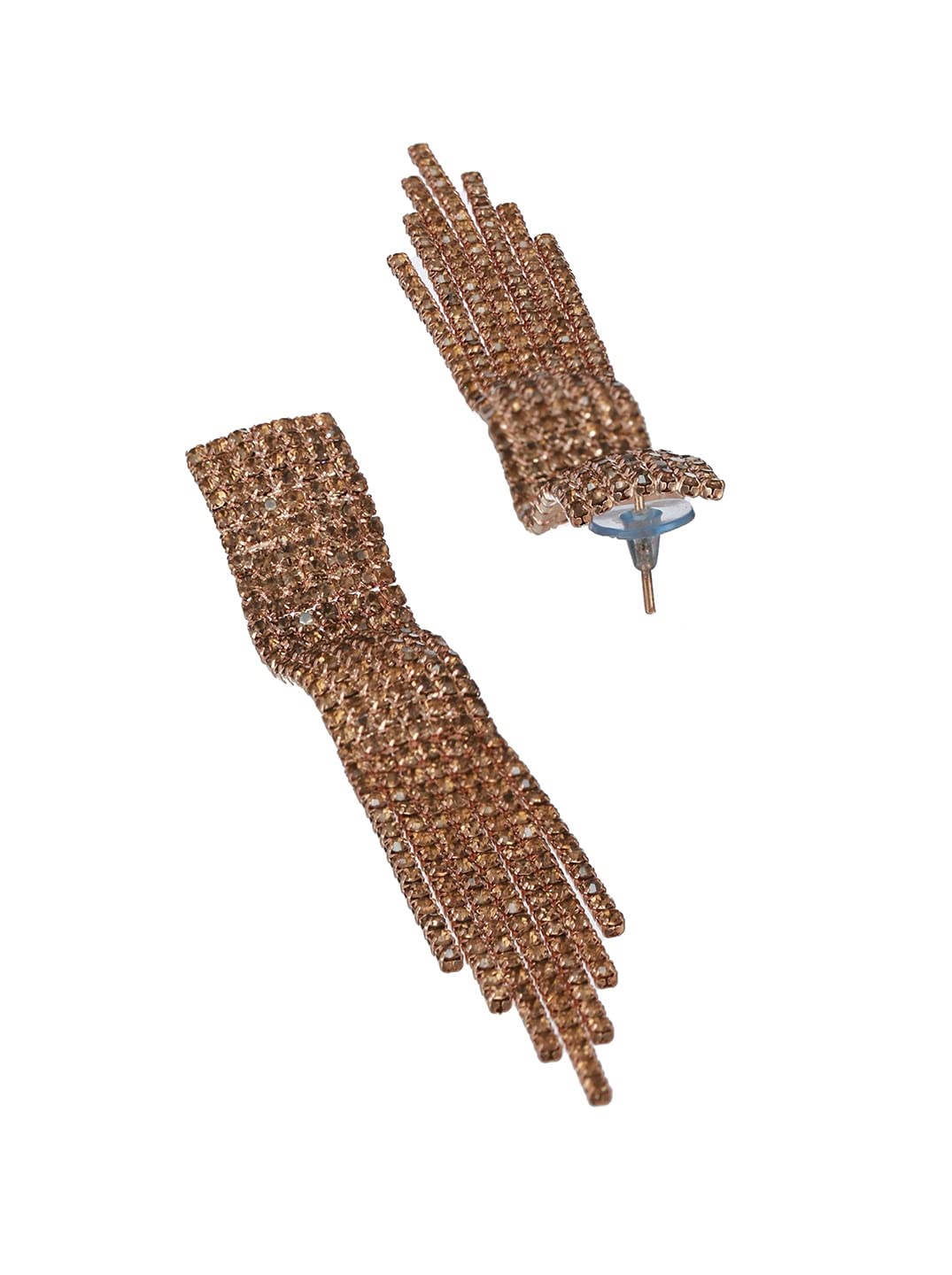 Priyaasi Black Block Tasselled Studded Rose Gold-Plated Drop Earrings