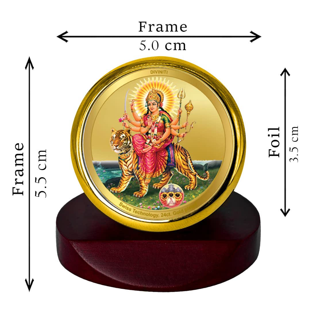 DIVINITI 24K Gold Plated Religious Car Dashboard Frame | Premium God Idol Frame for Car, Home Mandir & Office Table | Spiritual Gift, Decorative Showpiece | Durga Mata