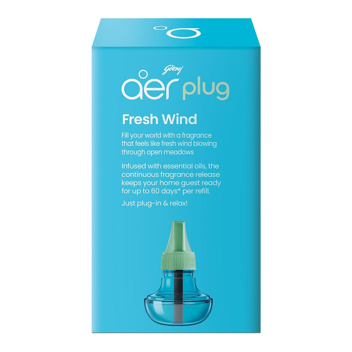 Godrej aer Plug Electric Air Freshener 2 Refills (25ml each) | Fresh Wind | Lasts up to 120 days