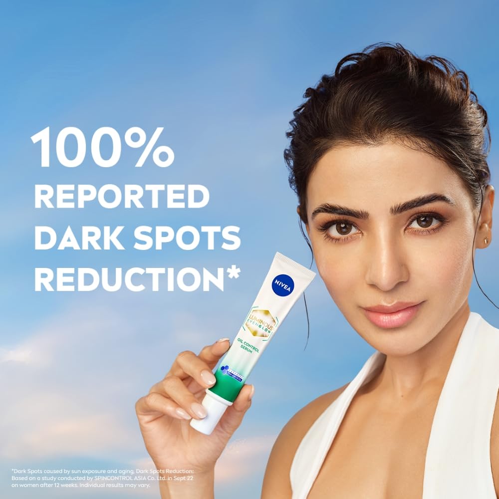 NIVEA Luminous Even Glow Oil Control Face Crème & Moisturiser Serum | Patented Thiamidol (60X More Effective Than Vitamin C) | Salicylic Acid & Hyaluronic Acid | Dark Spots & Pigmentation Serum for Oil Control, Brightening & Hydration | 10ml