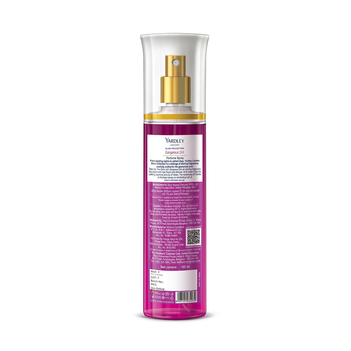 Yardley London Glam Collection Gorgeous Girl Fine Fragrance Body Mist Spray | 2X Perfume for Women | 91% Naturally Derived | Vanilla, Almond & Peach