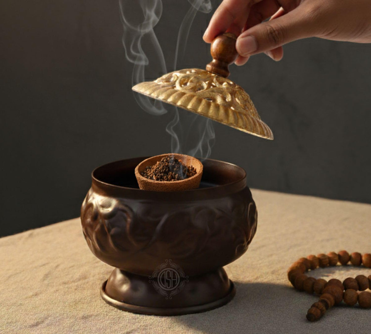 DSH Incense Burner Home Purifying Loban Dhoop Dani Dhuni for Home and Office Kapoor Dani for Puja Sambrani Dhoop Holder. (Svardhuni Gold)