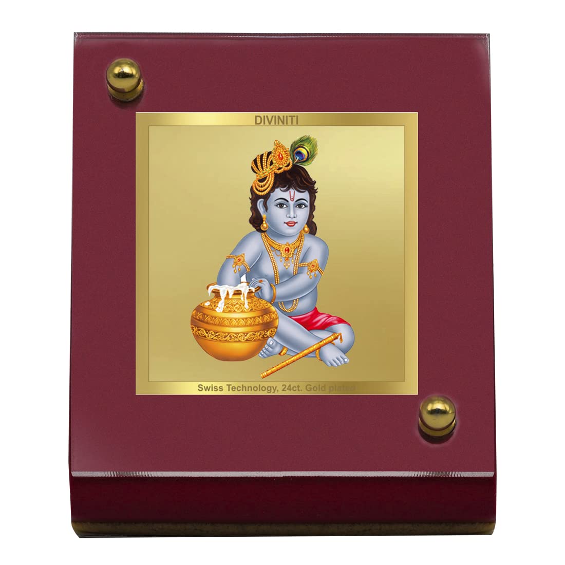 DIVINITI 24K Gold Plated Religious Car Dashboard Frame | Premium God Idol Frame for Car, Home Mandir & Office Table | Spiritual Gift, Decorative Showpiece | Bal Gopal