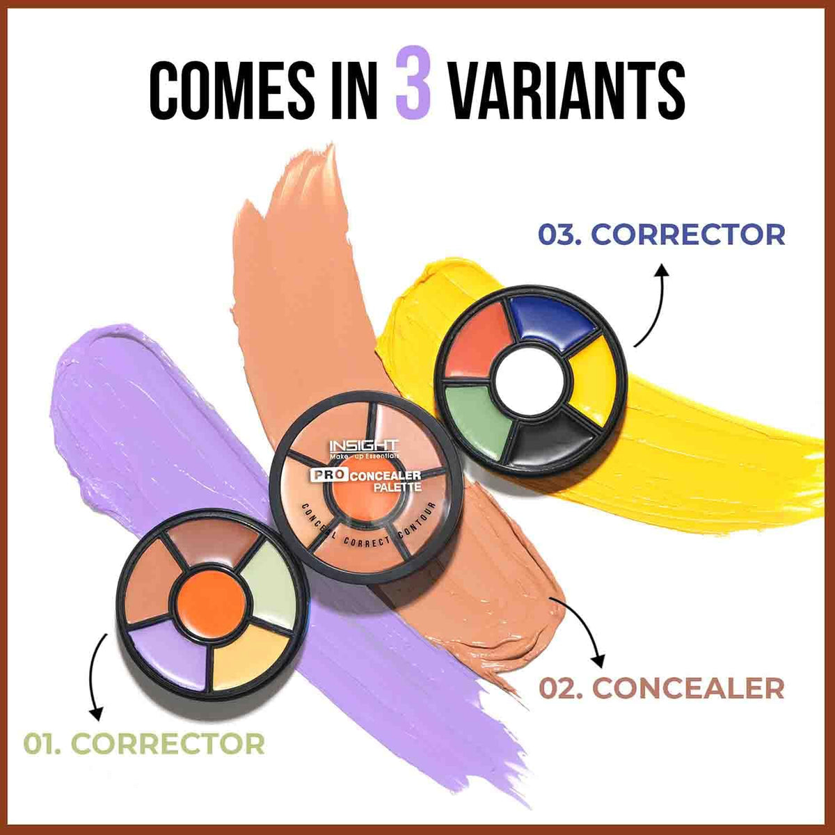 INSIGHT Cosmetics Glossy Pro Concealer Full Palette-Concealer|Conceal |Correct |Contour |Waterproof |Crease Resistance |Long Lasting |Oil Control (CR105-Concealer) (Pack Of 4)