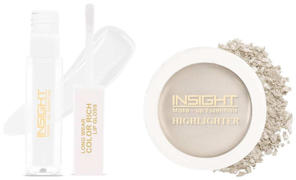 Insight Cosmetics Glitter Makeup Highlighter, 3.5 gm&INSIGHT Long Wear Color Rich Lip Gloss, Glossy Finish - LG41-01