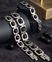RUDRADIVINE Premium Silver Plated Karungali Wood Bracelet | Black Ebony Bead Elegant Bracelet