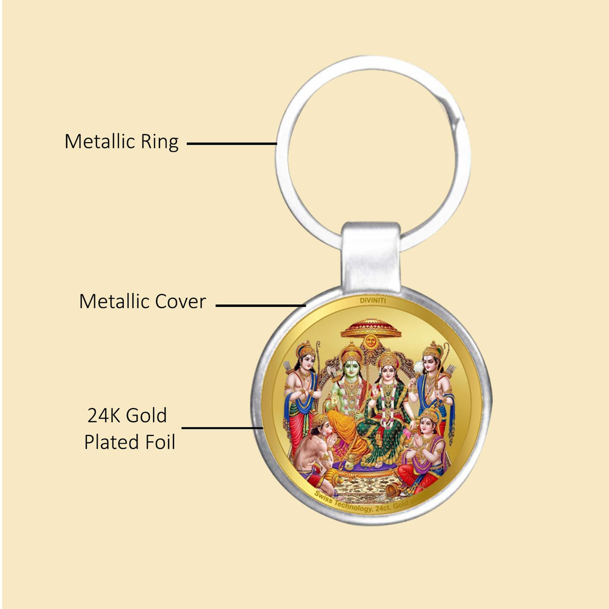 DIVINITI 24K Gold Plated Key Chain with Metallic Ring|Key Chains For Premium Gift All Vehicles Car Bike Scooty|Durable Key Ring For Men Women and Kids