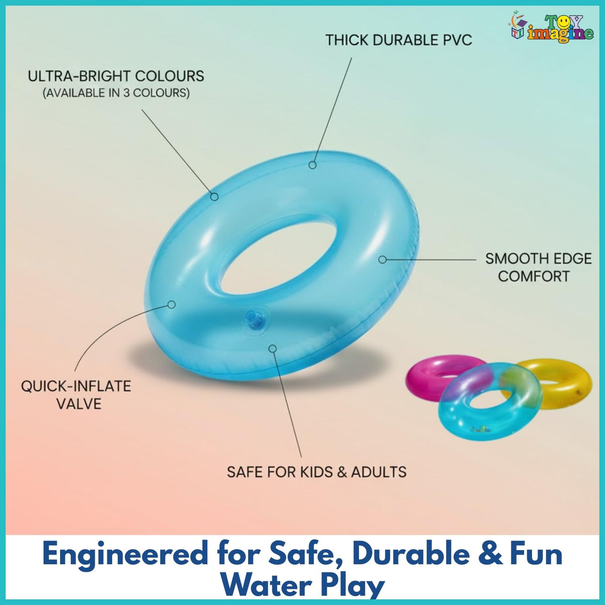 Toy Imagine 30" (76 cm) Transparent Inflatable Swimming Pool Safety for Kids | Pool Safety for Swimming Training & Fun for Boys and Girls (Age 6 to 10 Years) Assorted