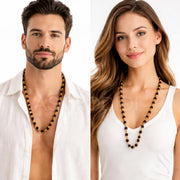 ASTRODIDI Black 5 Mukhi Rudraksha Mala in Brass Golden Caps | Original and Natural Five Face Panch Mukhi Rudraksh Beads (7 mm), Pack of 1
