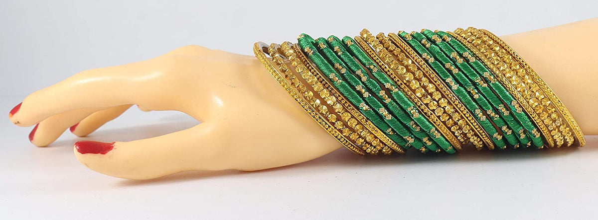 NMII Acrylic (Plastic) With Silk Thread & Beads Studded Worked Glossy Finished Kada Set For Women and Girls