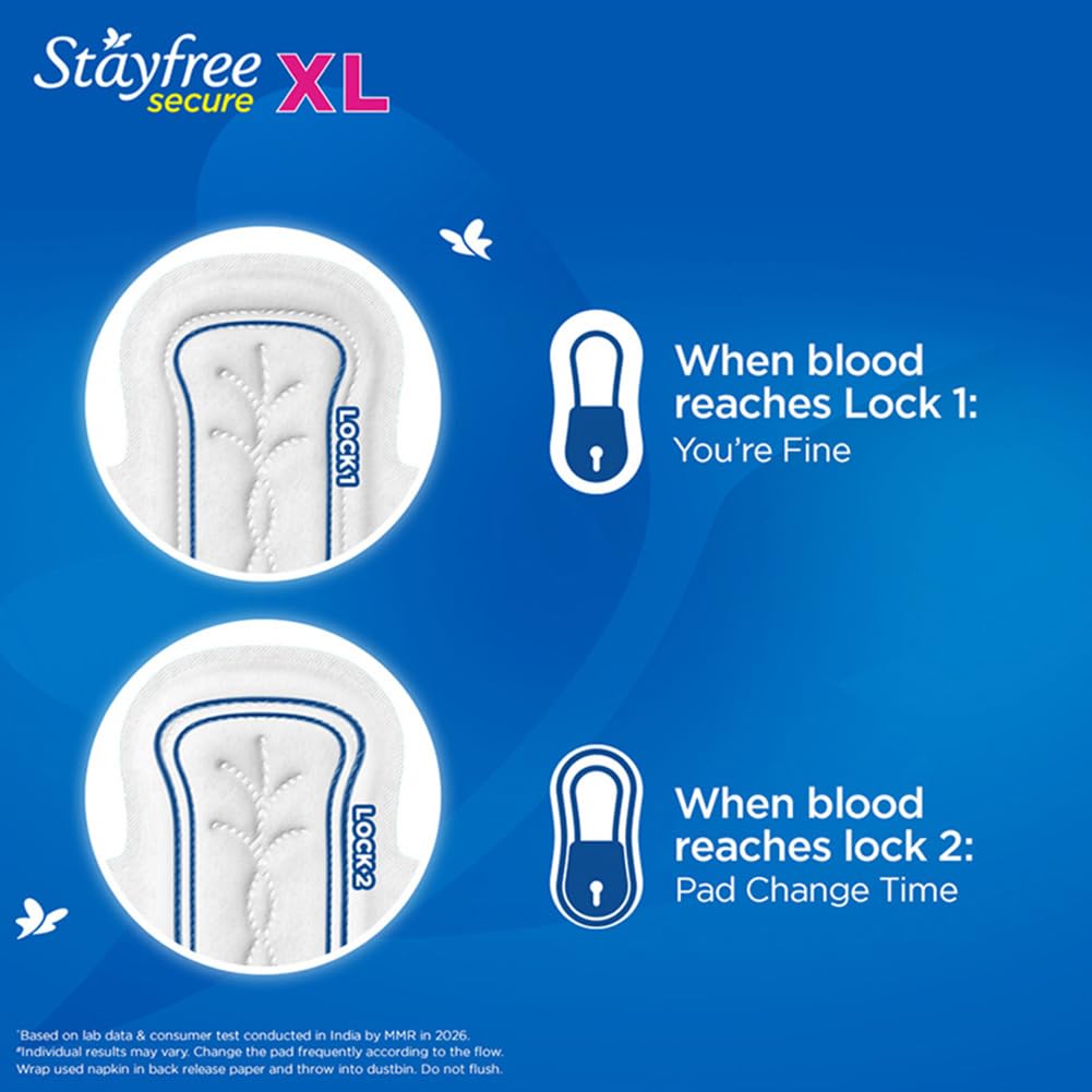 Stayfree Secure xl | Cottony Soft Sanitary Pads for Women | With LeakLock Technology | Odour Control | Absorbs upto 100% fluid | Up to 12 Hours of Protection | 40 Pads (Pack of 2)