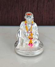 SHINDE EXPORTS Gold Silver Plated Shirdi Saibaba Marble Idol Statue Small 4.5m (Silver Plated)