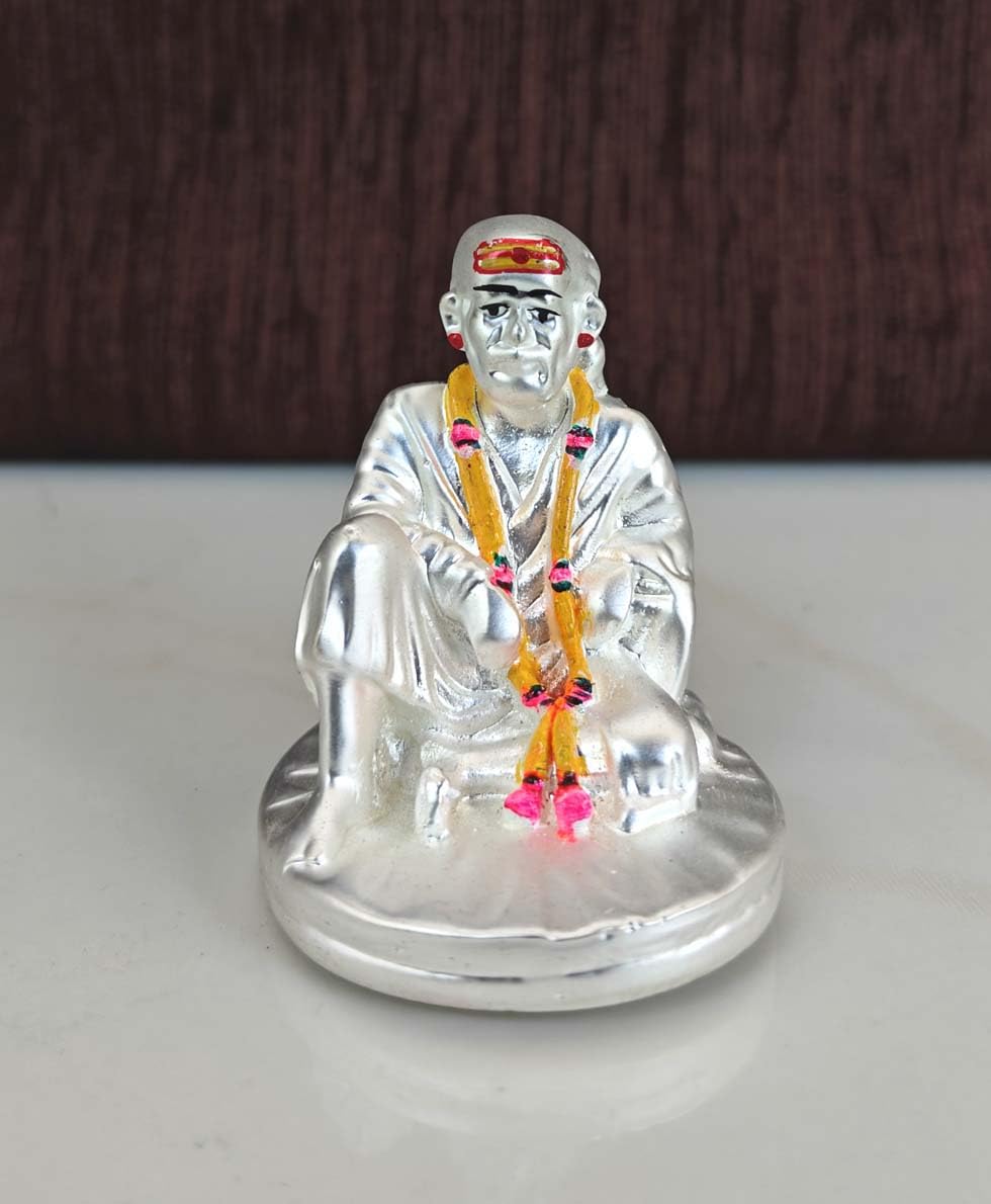 SHINDE EXPORTS Gold Silver Plated Shirdi Saibaba Marble Idol Statue Small 4.5m (Silver Plated)