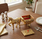 KridayKraft Horse Cart Aluminium Statue Gold Plated Horse Cart Murti Showpiece Religious Figurines Gift Article for Home and Office Table and Car Dashboard Decor (Golden)