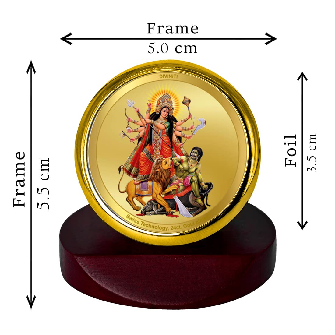 DIVINITI 24K Gold Plated Religious Car Dashboard Frame | Premium God Idol Frame for Car, Home Mandir & Office Table | Spiritual Gift, Decorative Showpiece | Durga