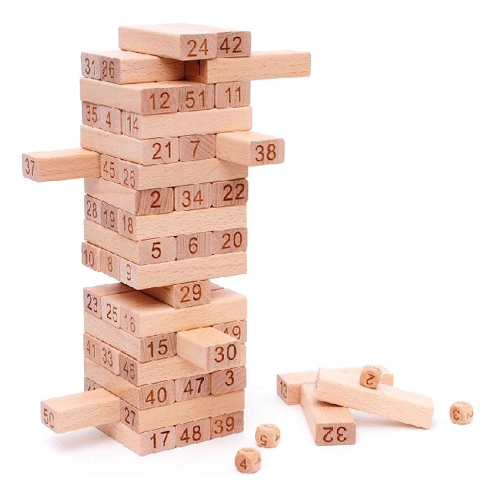 Toy Imagine 54 Pcs Wooden Tumbling Tower Game – Indoor Stacking Puzzle Blocks for Kids, Adults & Families – Fun Balancing Toy for Boys & Girls of All Ages – Party Game & Brain Teaser
