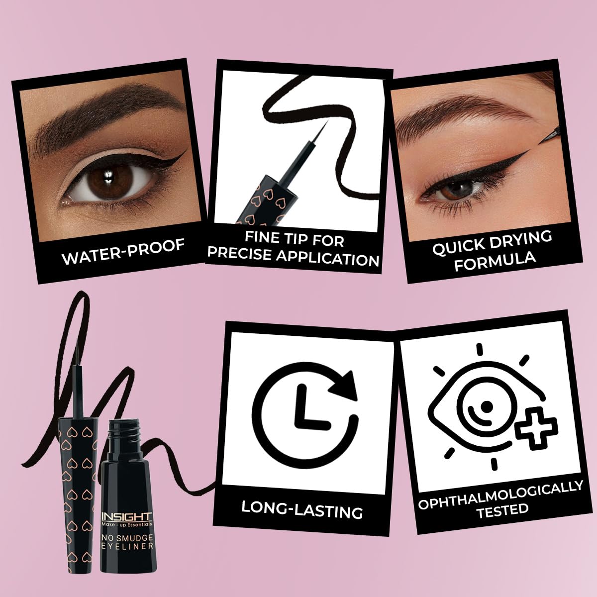 INSIGHT No Smudge Eyeliner - Black | Intense Matte Finish | Quick Drying |Smooth Application | Waterproof | Smudgeproof, 4 ml
