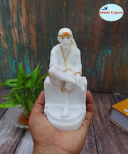 SHINDE EXPORTS White shirdi saibaba Marble Idol for Pooja Room Statue murti car Dashboard Home Murty. (16.5 CM)