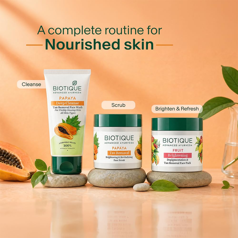Biotique Papaya Deep Cleanse Face Wash | Gentle Exfoliation | Visibly Glowing Skin | 100% Botanical Extracts| Suitable for All Skin Types | 2x100ml