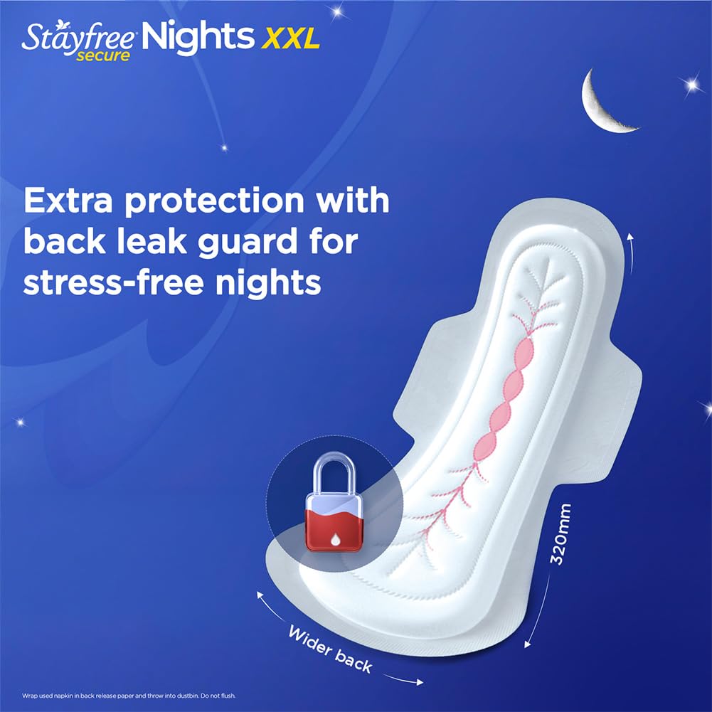Stayfree Secure Nights XXL Sanitary Pads for Women | 98 Pads Combo Pack| Cottony Soft Cover | Upto 100% leakage protection | Buy XXL at XL price | Absorbs 2x Faster with Wider Back (SFSN40x2+20)