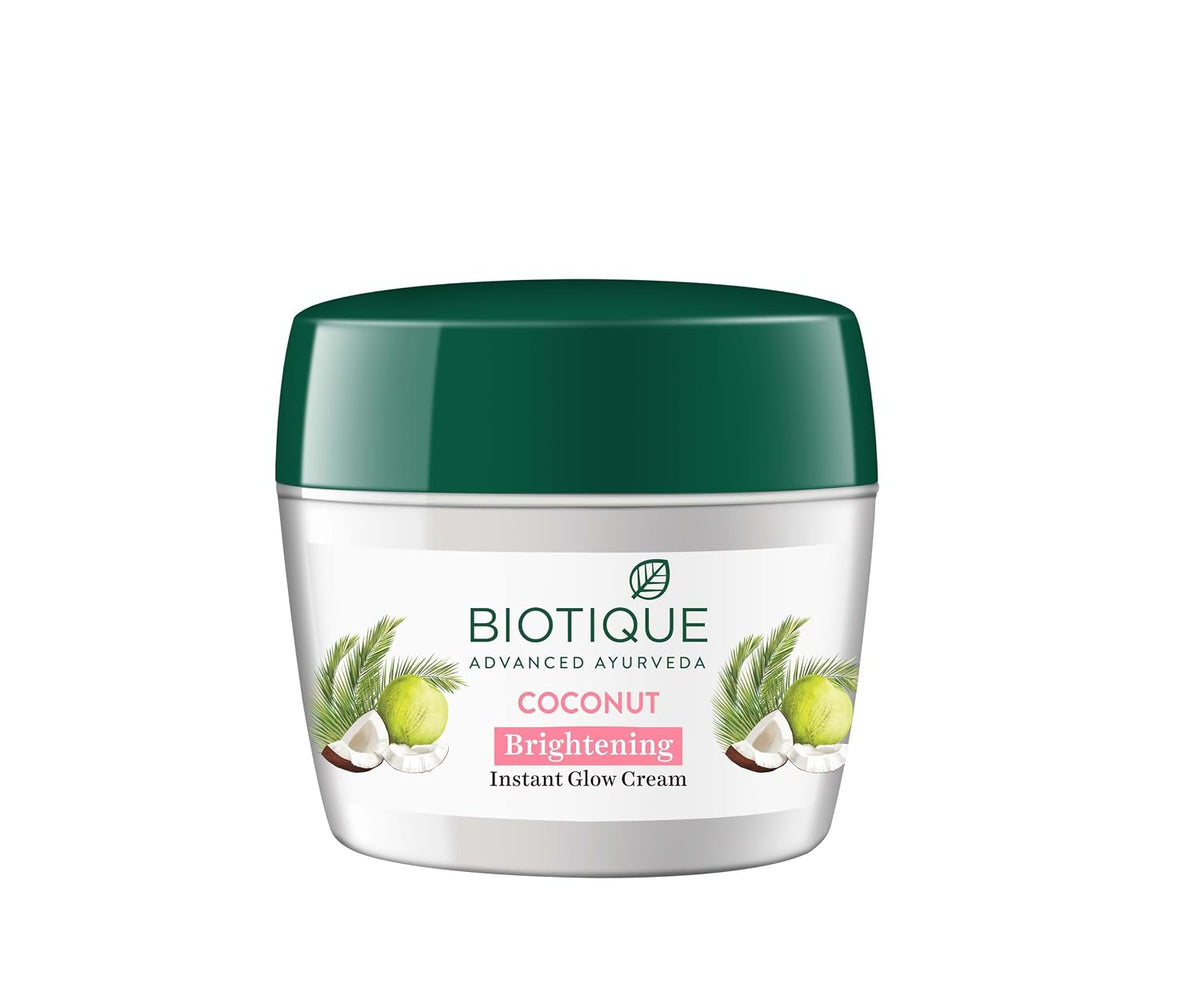 Biotique Coconut Brightening Instant Glow Cream| Lightweight and Non-Greasy | Reduces Dark Spots and Protects Ageing | Nourished and Moisturized Skin |100% Botanical Extracts| All Skin Types | 175gm