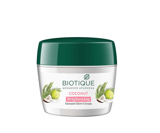 Biotique Coconut Brightening Instant Glow Cream| Lightweight and Non-Greasy | Reduces Dark Spots and Protects Ageing | Nourished and Moisturized Skin |100% Botanical Extracts| All Skin Types | 175gm