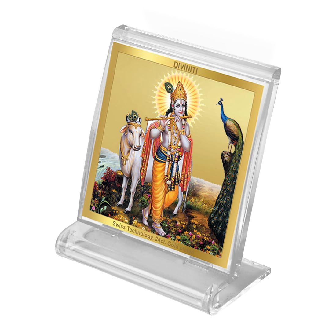 DIVINITI 24K Gold Plated Religious Car Dashboard Frame | Premium God Idol Frame for Car, Home Mandir & Office Table | Spiritual Gift, Decorative Showpiece | Krishna