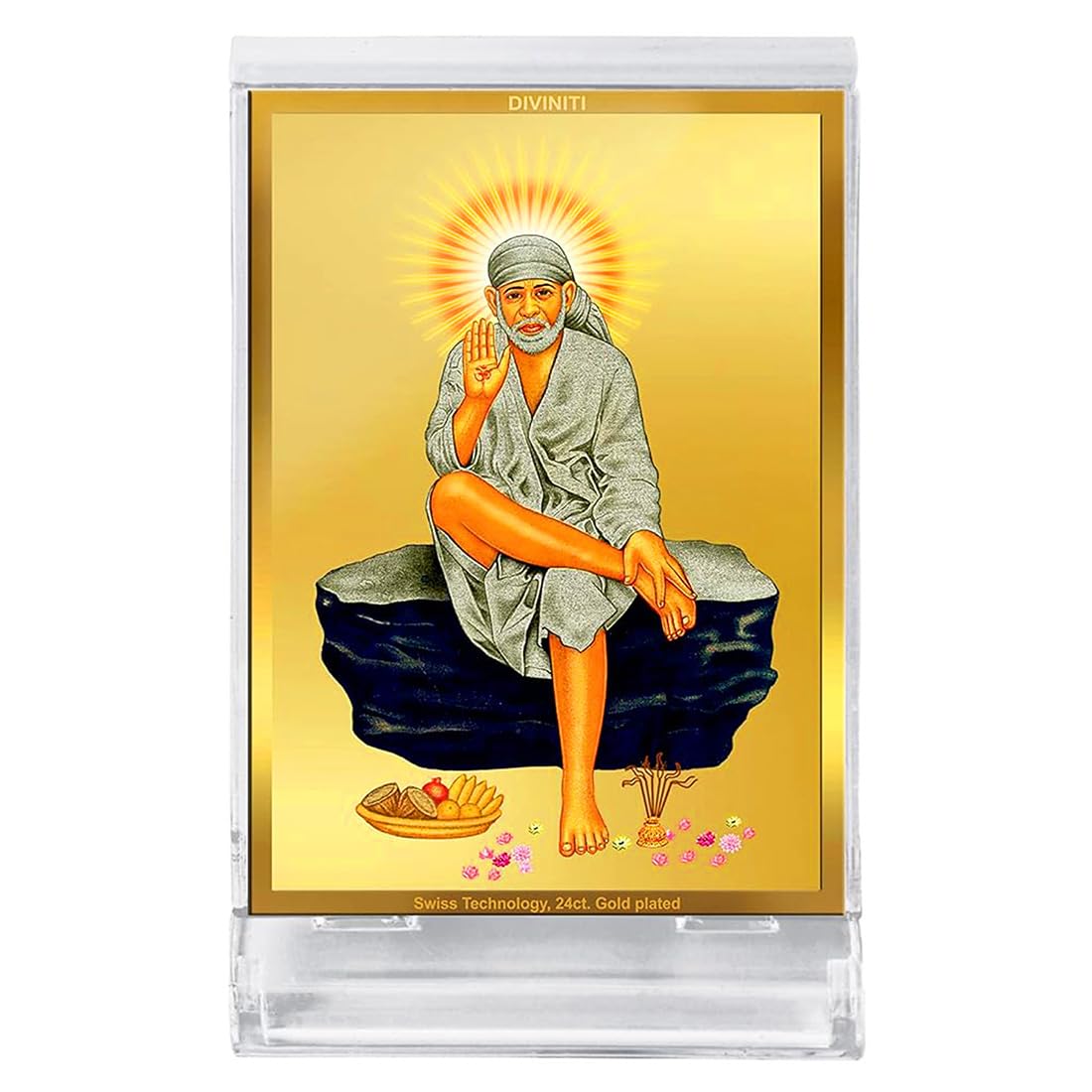 DIVINITI 24K Gold Plated Religious Car Dashboard Frame | Premium God Idol Frame for Car, Home Mandir & Office Table | Spiritual Gift, Decorative Showpiece | Shirdi Sai Baba