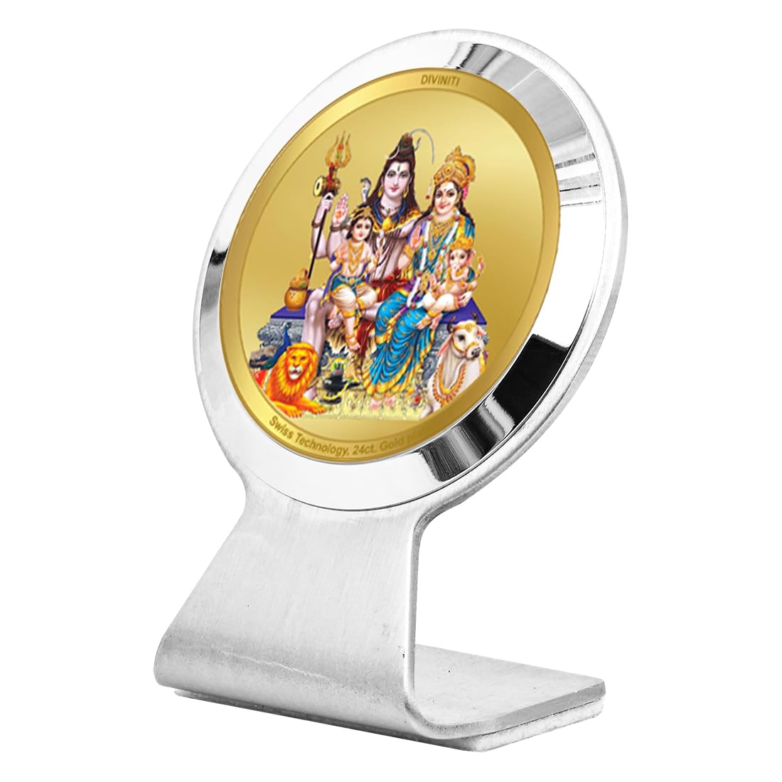 DIVINITI 24K Gold Plated Religious Car Dashboard Frame | Premium God Idol Frame for Car, Home Mandir & Office Table | Spiritual Gift, Decorative Showpiece | Shiv Parivar