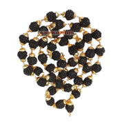 ASTRODIDI Black 5 Mukhi Rudraksha Mala in Brass Golden Caps | Original and Natural Five Face Panch Mukhi Rudraksh Beads (7 mm), Pack of 1