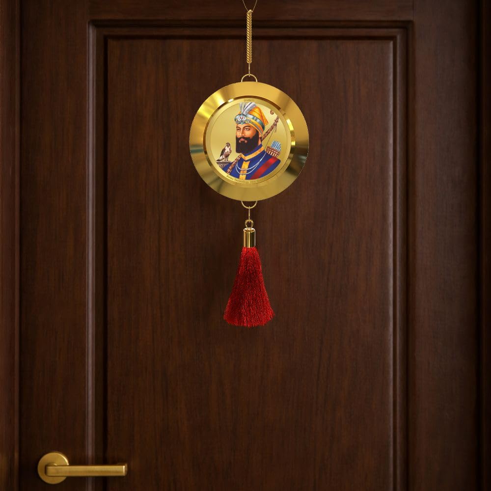 Diviniti 24K Gold Plated Guru Nanak Dev Ji & Guru Gobind Singh Ji Wall Hanging Double Sided | Sikh Religious Home Entrance Door Hanging, Mandir Decor, Spiritual Gift Item for Blessings
