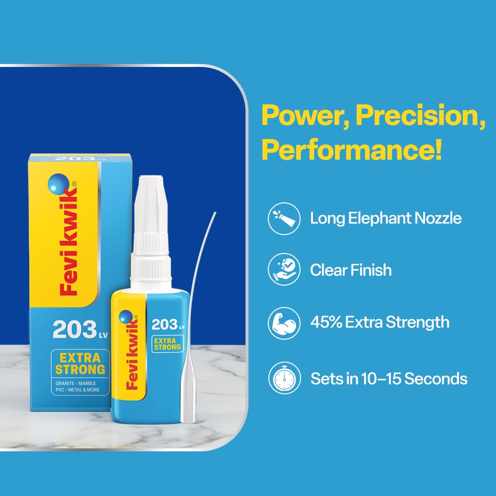 Pidilite FEVIKWIK 203 Instant Bonding Strong Super Glue – 20g | Low Viscosity Cyanoacrylate Adhesive with Precision Nozzle & Anti-Clog Cap