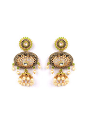 Priyaasi Green Kundan Beads Gold Plated Jhumka Earring, One Size (EAR-PR-50694)
