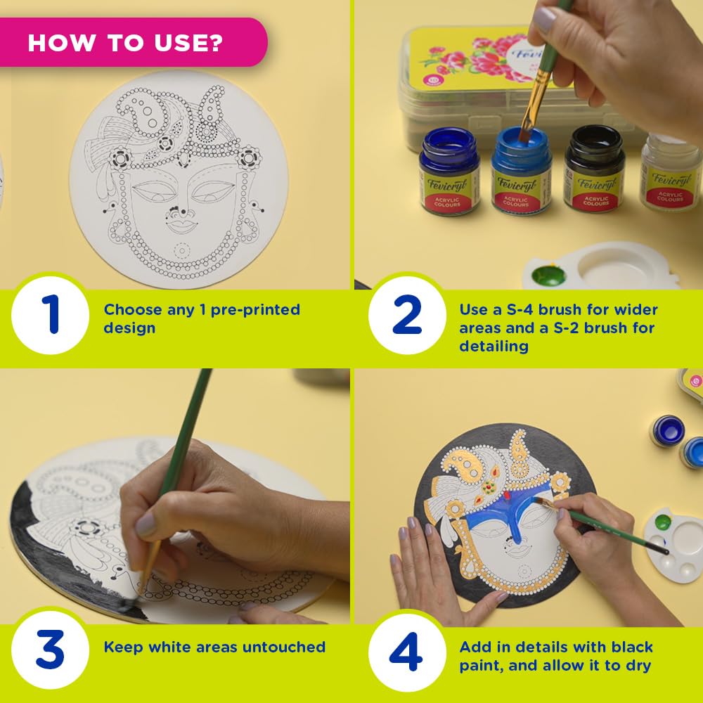Fevicryl Pichwai Art kit| Learn Art of Rajasthan with Painting Kit Comes with Pre-Printed MDF Boards, Rhinestones, Acrylic Paints, Brushes| Gift for Art Lovers & Beginners, Ideal Gift for Sister