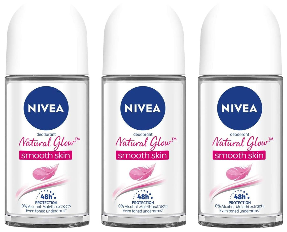 NIVEA Natural Glow Smooth Skin Deodorant Roll On for Women, 50ml (originally Whitening Smooth Skin) (Pack of 3)