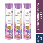 Yardley London Morning Dew Refreshing Body Spray Mega Pack| Lily of Valley & Frangipani Fragrance| Deodorant Body Spray For Daily Use| Deodorant For Women| 90% Naturally Derived| 150ml, Pack of 3