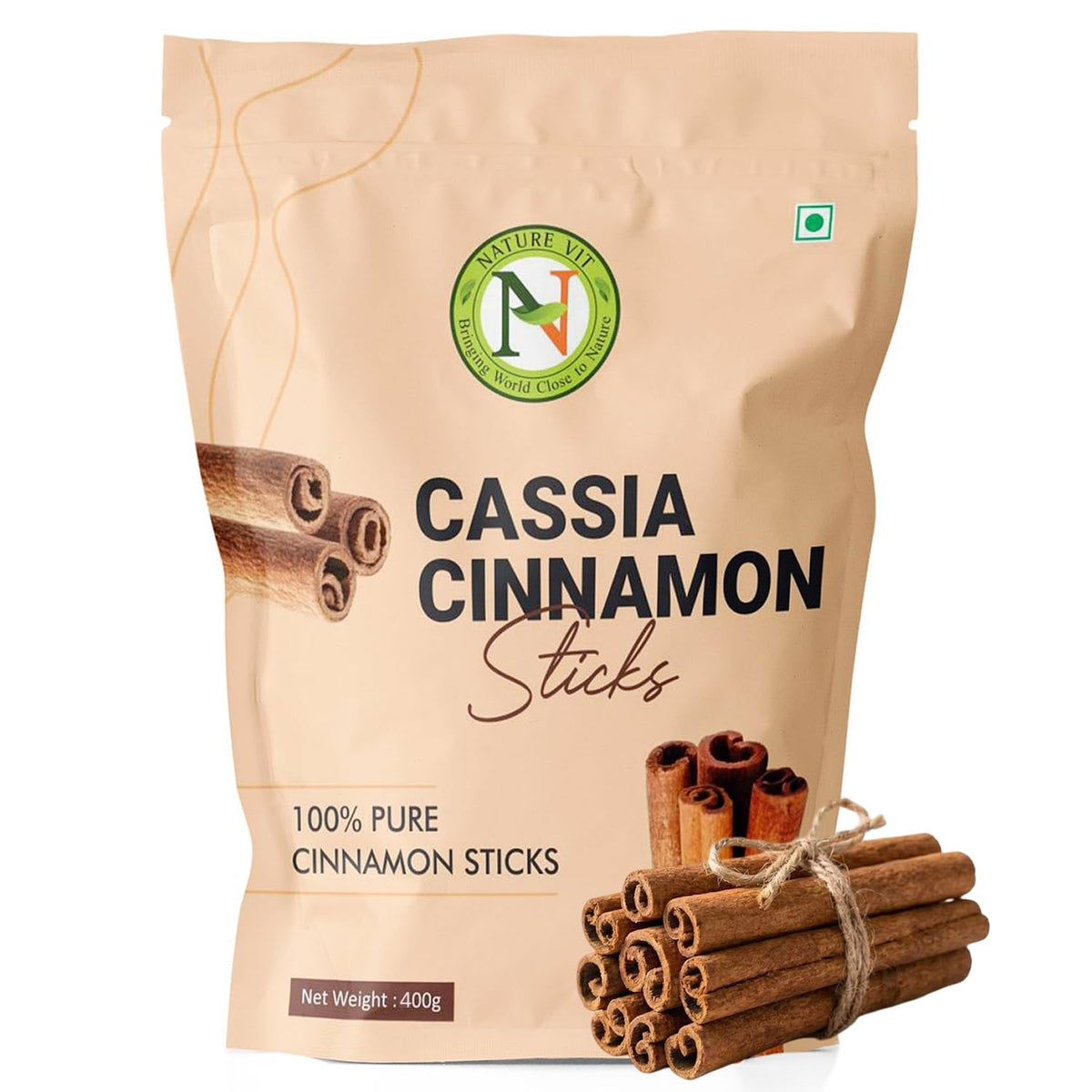 NatureVit Cinnamon Sticks 400g | Whole Dalchini | Natural & Aromatic Spice for Cooking, Tea & Health | Rich in Antioxidants