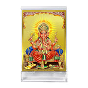 DIVINITI 24K Gold Plated Religious Car Dashboard Frame | Premium God Idol Frame for Car, Home Mandir & Office Table | Spiritual Gift, Decorative Showpiece | Ganesha Front Pose