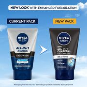 NIVEA MEN All in 1 Charcoal Face Wash | Natural Charcoal, Gluta, AHA & Vitamin C | Helps Reduce the Appearance of Tan | Removes Excess Oil and Minimizes Pores | For Bright Radiant Skin | 100g
